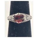 STERLING RING WITH RED STONE SIZE 6