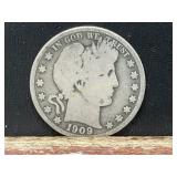 1909 BARBER SILVER HALF DOLLAR