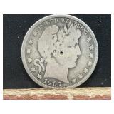 1907 O BARBER SILVER HALF DOLLAR