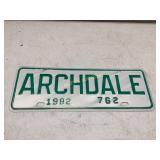 1982 ARCHDALE CITY TAG