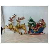 SANTA SLEIGH WITH 2 REINDEER YARD ART