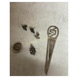 STERLING EARRINGS,PIN,PENDANTS,BOOK MARK