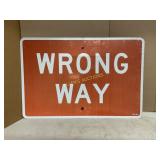 METAL WRONG WAY SIGN