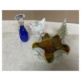 3 HEAVY GLASS ART WORK AND NAPCOWARE CAT HEAD VASE