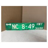 NC 8-49 HIGHWAY METAL SIGN