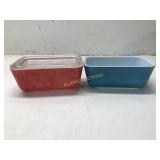2 PYREX REFRIGERTAOR DISHES BLUE AND PINK