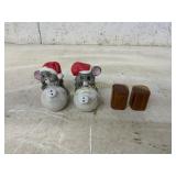 2 SETS SALT AND PEPPER SHAKERS 1 IS WOODEN