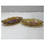 2 CARNIVAL GLASS RELISH TRAYS