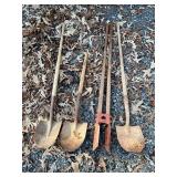 Lot of Four Vintage Shovels and Post Hole Digger