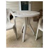 White Plastic Patio Table and Two Chairs