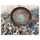 Red Metal Milk Can with Eagle Design