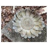 Concrete Frog Statue and Sunflower-Shaped Birdbath