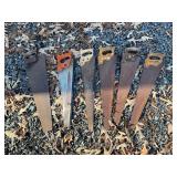 Collection of Six Hand Saws with Wooden and Metal