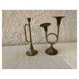 Pair of Brass Horn-Shaped Candle Holders