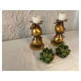 Gold Metal Pear Candle Holders and Green Tealights