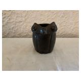 Black Pottery Owl Vessel With Inscription