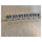 Set of Six Clear and Blue Glass Goblets