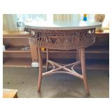 Oval-Top Wicker Table with Cross-Braced Legs