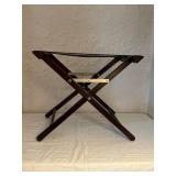 Wooden Luggage Rack with Strapped Top and Brass Ha