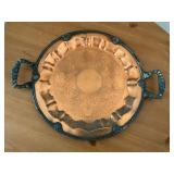 Copper Serving Tray with Handles & Relief Design