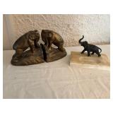 Bronze Elephant Bookends and Mounted Elephant Figu
