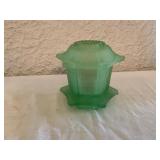Green Frosted Glass Lantern-Style Candle Holder