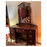 Wood Vanity Dresser with Mirror & Brass Handles