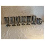 Collection of Seven Pewter Goblets and One Mug wit