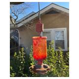 Red Glass Hummingbird Feeder with Metal Base