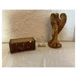 Lot of Three Decorative Items: Angel Figurine, Nat