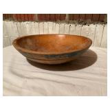 Handmade Wooden Bowl with Worn Paint Detail