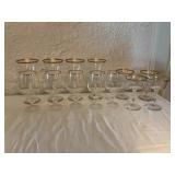 Set of Clear Glass Stemware With Gold Rims, Includ