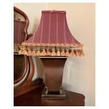 Bronze-Finished Table Lamp with Red Fabric Shade