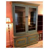 Blue and Yellow Painted Wood Cabinet With Glass Do