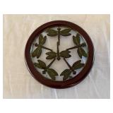 Cast Metal Dragonfly Trivet With Brown Enamel Rim