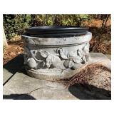 Carved Concrete Planter with Leaf and Fruit Motif
