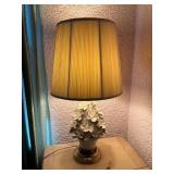 Table Lamp with Porcelain Floral Base and Pleated