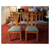 Set of Six Wooden Dining Chairs with Upholstered S