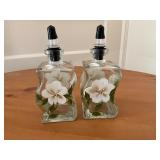 Pair of Hand-Painted Glass Oil Bottles with Decora