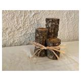 Rustic Wood Log Candle Holders Trio