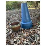 Glazed Ceramic Planter and Large Blue Ceramic Cone