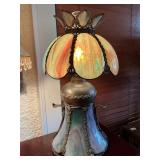 Stained Glass Table Lamp with Floral Metalwork