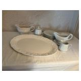 White Porcelain Serving Set with Floral Relief