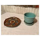 Mexican Ceramic Dish with Floral Design and U.S.-M