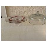 Clear Glass Serving Set with Red Accents, Cake Dom
