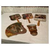 Set of Five Vintage Religious and Scenic Hand Fans