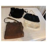 Set of Four Vintage Purses: Leather, Beaded, and F