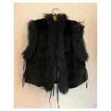 Black Fur Vest with Ribbon Tie Closures