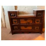Wooden Dresser With Marble Top and Brass Hardware