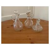 Set of Three Glass Cruet Bottles with Stoppers